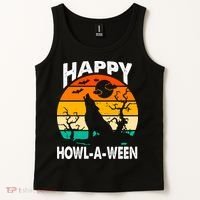 Happy Howl A Ween Halloween Wolf Retro Tank Top thumb 2
