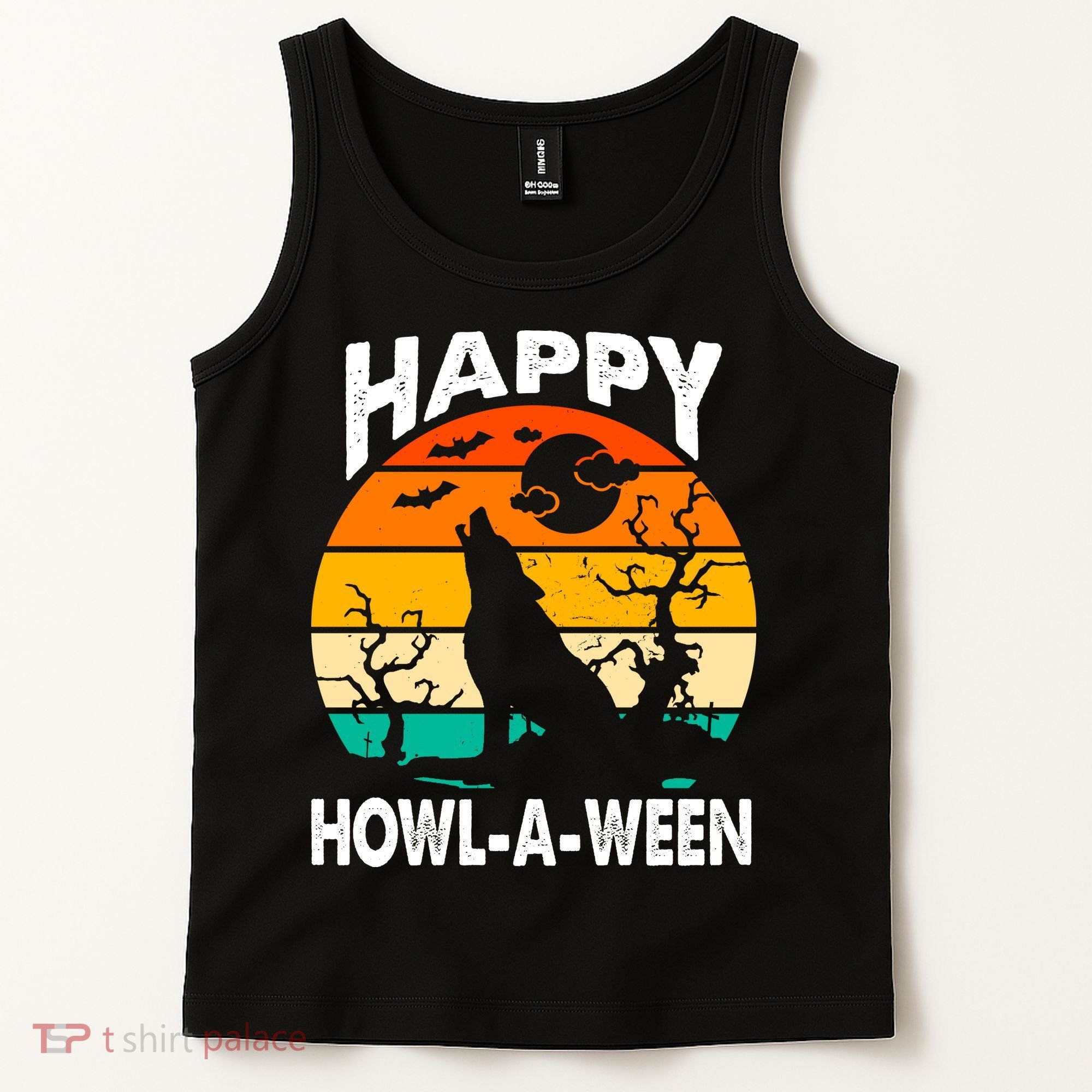 Happy Howl A Ween Halloween Wolf Retro Tank Top