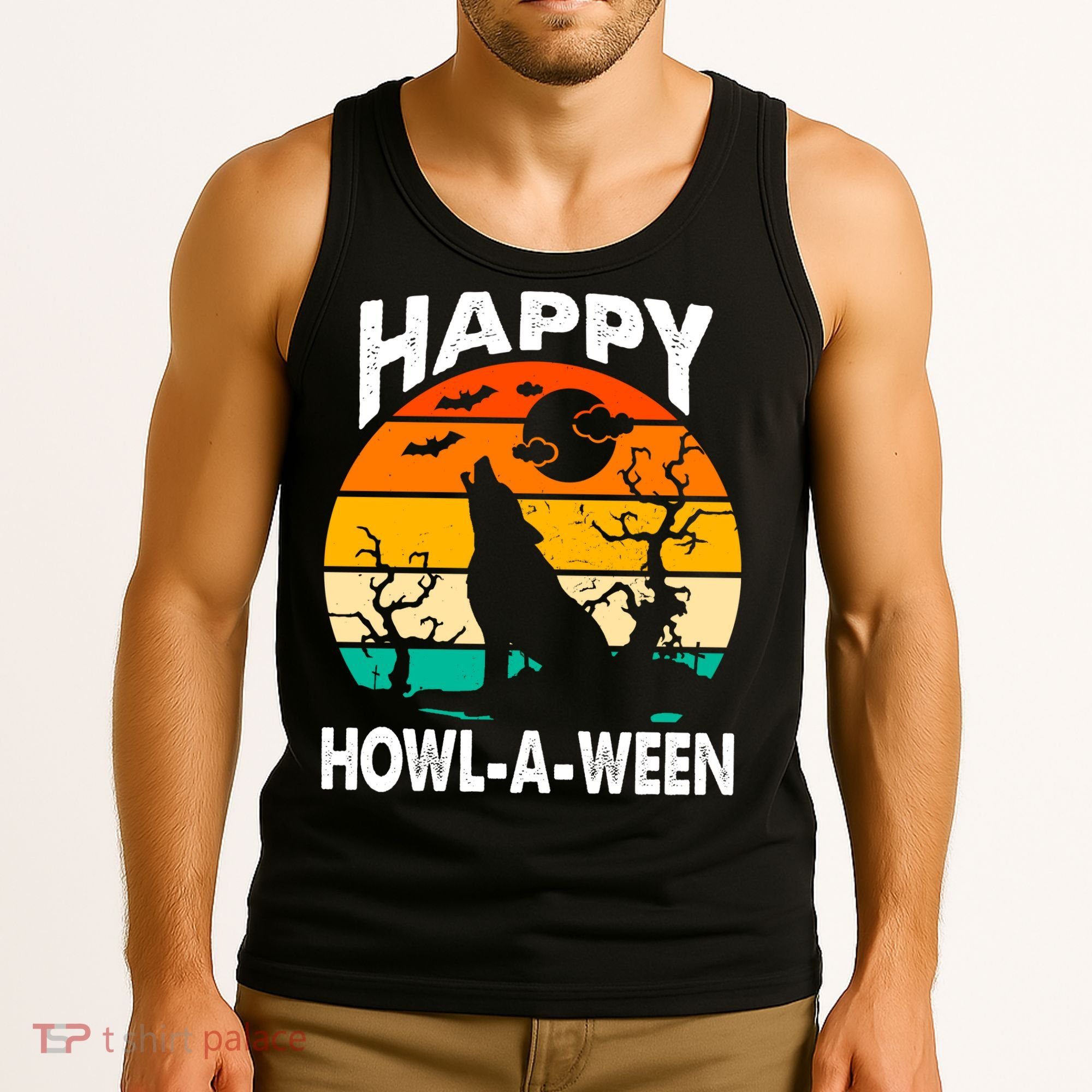 Happy Howl A Ween Halloween Wolf Retro Tank Top