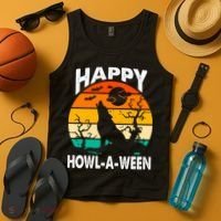 Happy Howl A Ween Halloween Wolf Retro Tank Top thumb 4