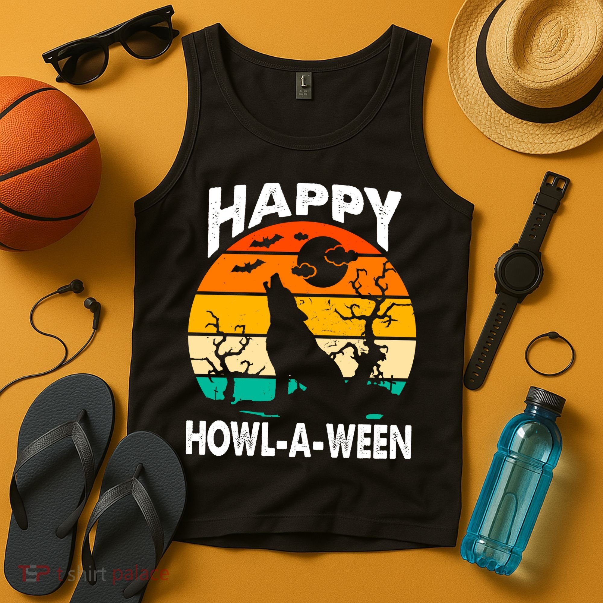 Happy Howl A Ween Halloween Wolf Retro Tank Top