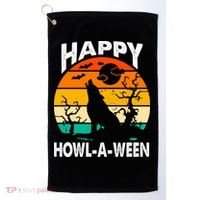 Happy Howl A Ween Halloween Wolf Retro Golf Towel thumb 0