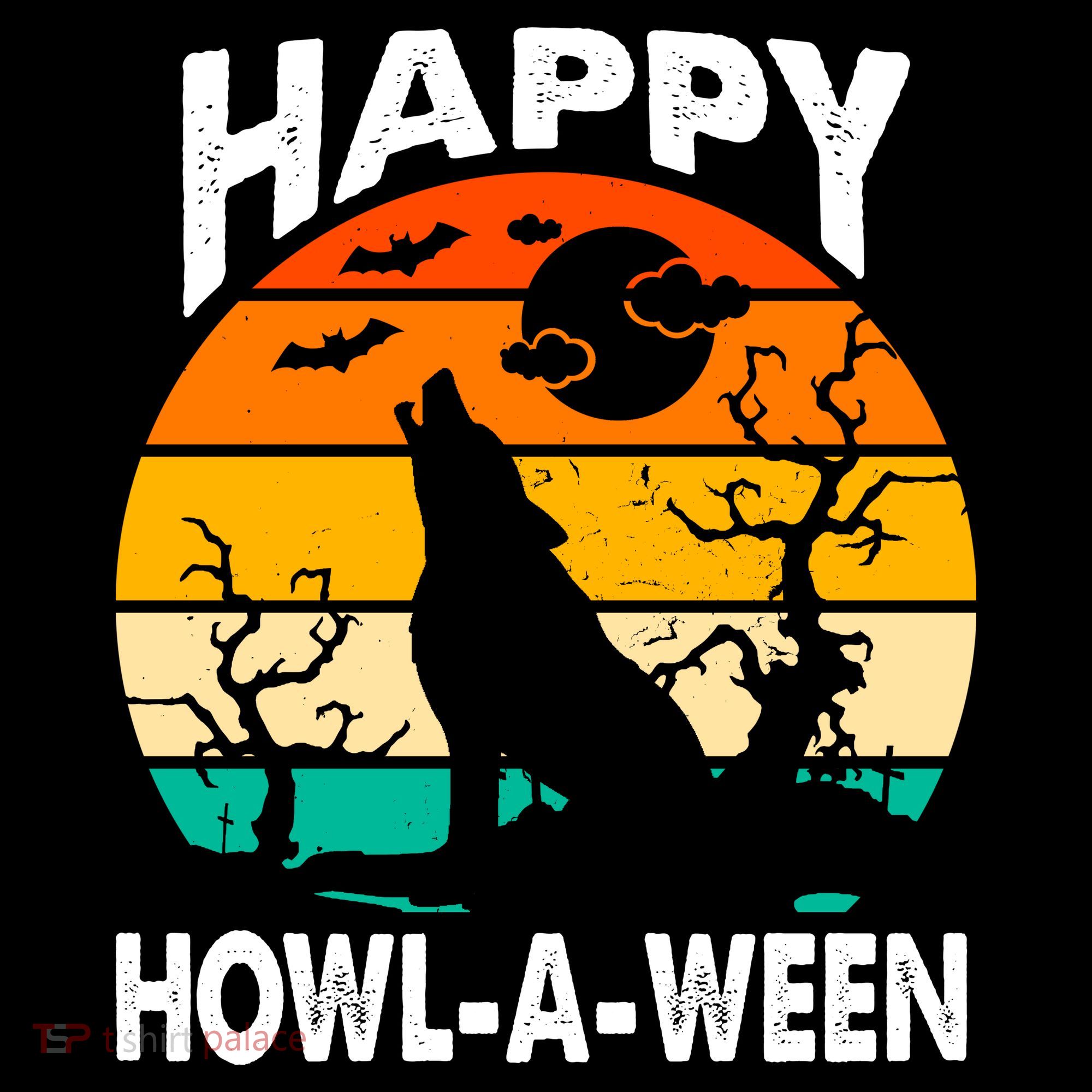 Happy Howl A Ween Halloween Wolf Retro Women's Long Sleeve Shirt