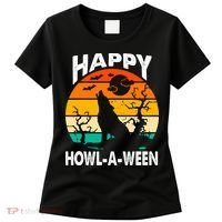 Happy Howl A Ween Halloween Wolf Retro Women's T-Shirt thumb 0
