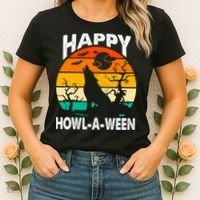 Happy Howl A Ween Halloween Wolf Retro Women's T-Shirt thumb 2