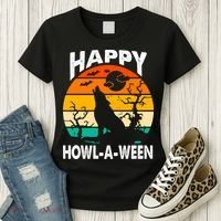 Happy Howl A Ween Halloween Wolf Retro Women's T-Shirt thumb 3