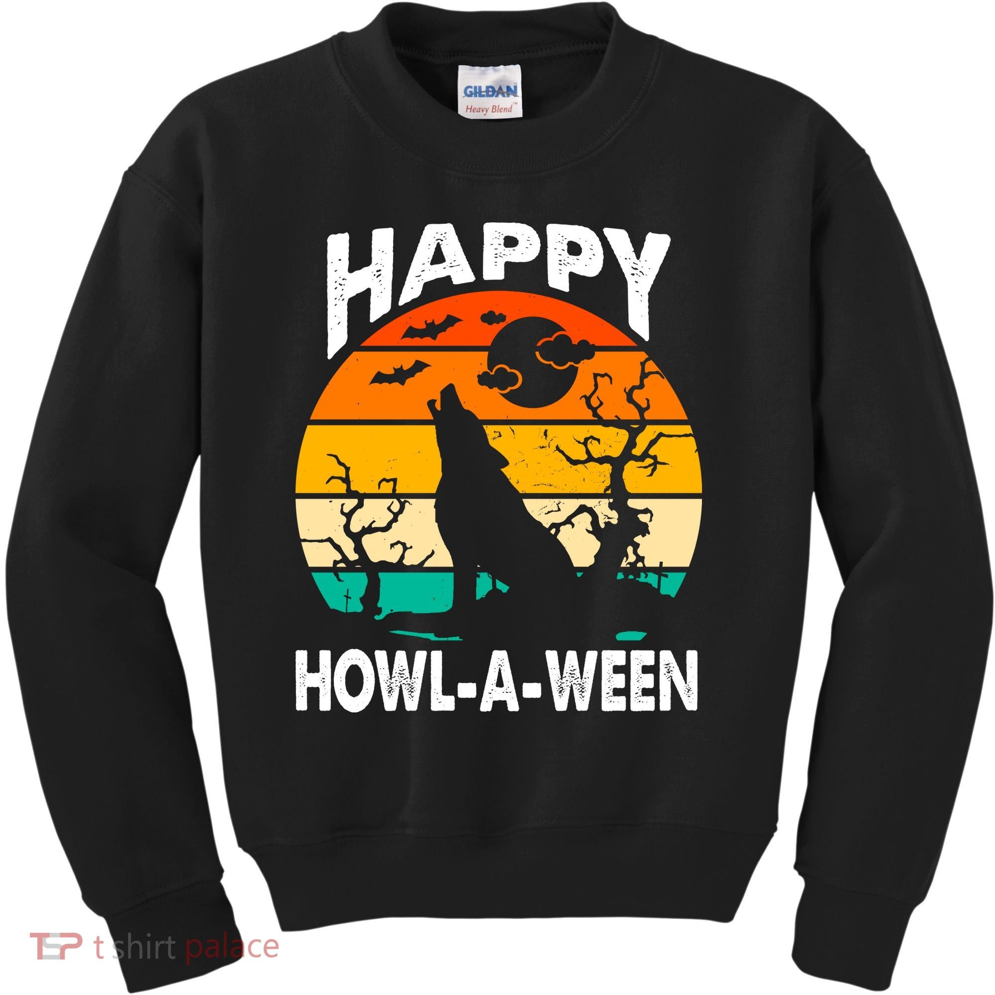 Happy Howl A Ween Halloween Wolf Retro Kids Sweatshirt