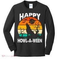 Happy Howl A Ween Halloween Wolf Retro Kids Long Sleeve Shirt thumb 0