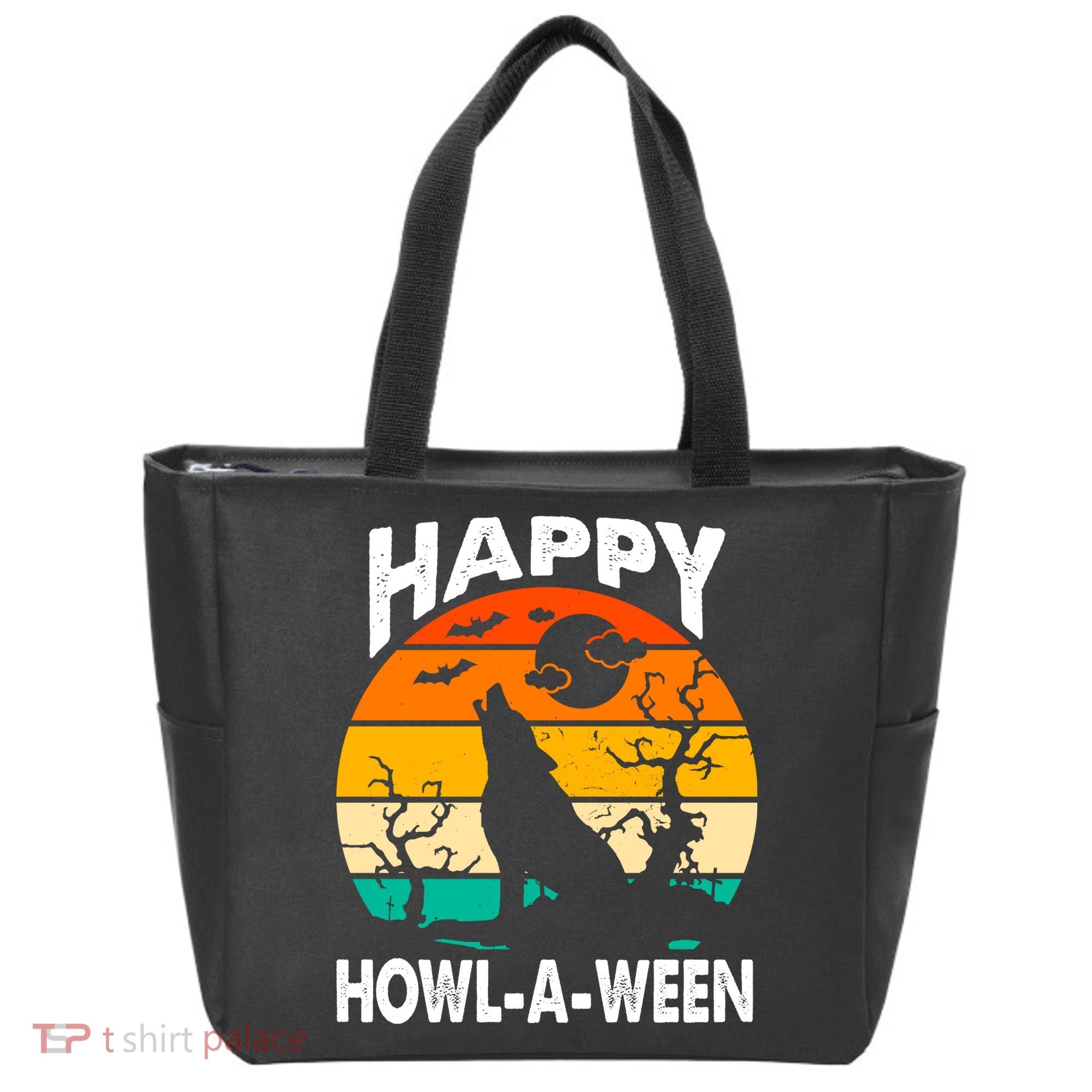 Happy Howl A Ween Halloween Wolf Retro Tote Bag