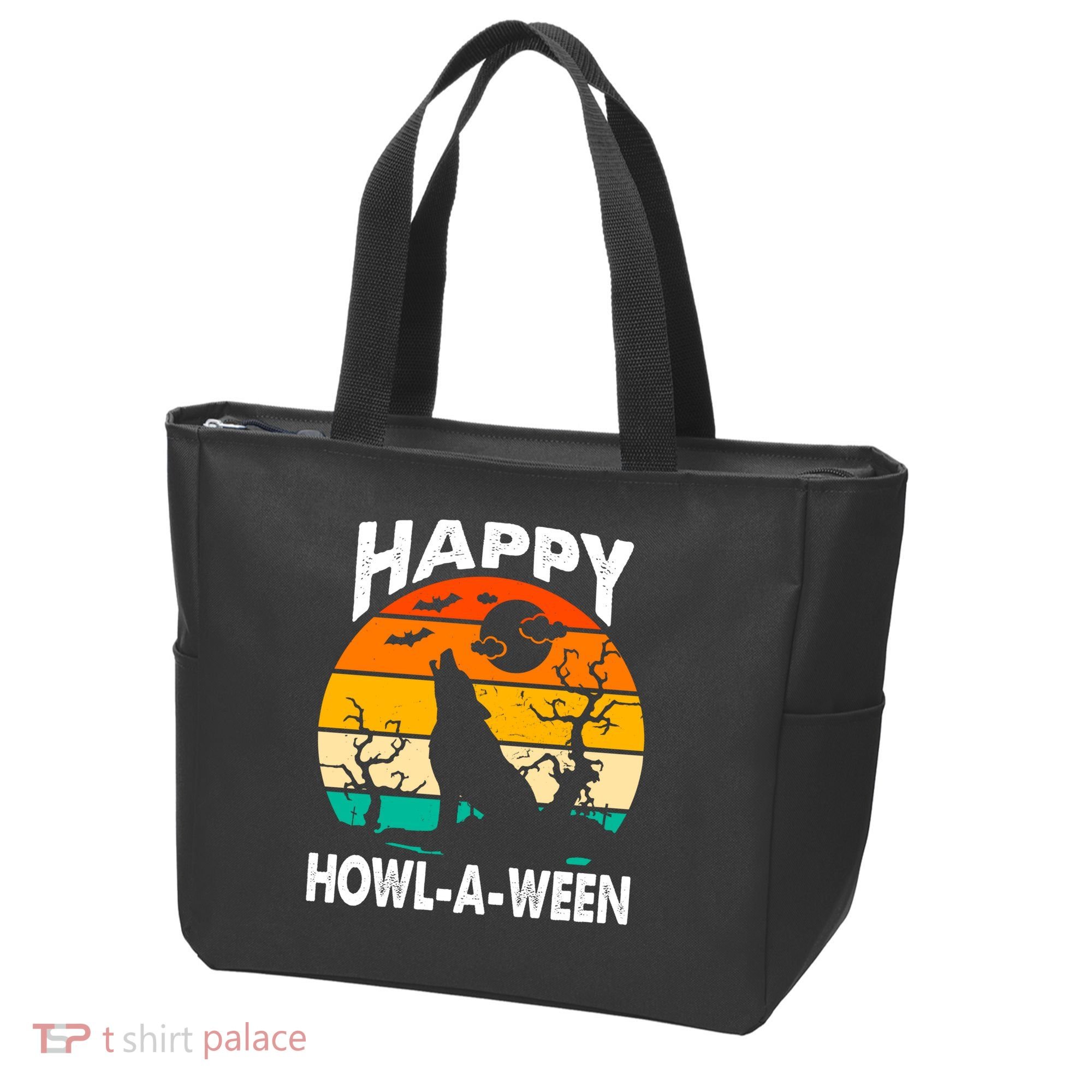 Happy Howl A Ween Halloween Wolf Retro Tote Bag