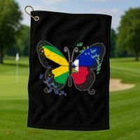 Haiti Haitian America Jamaica Caribbean Combo Butterfly Dna Gift Golf Towel thumb 1