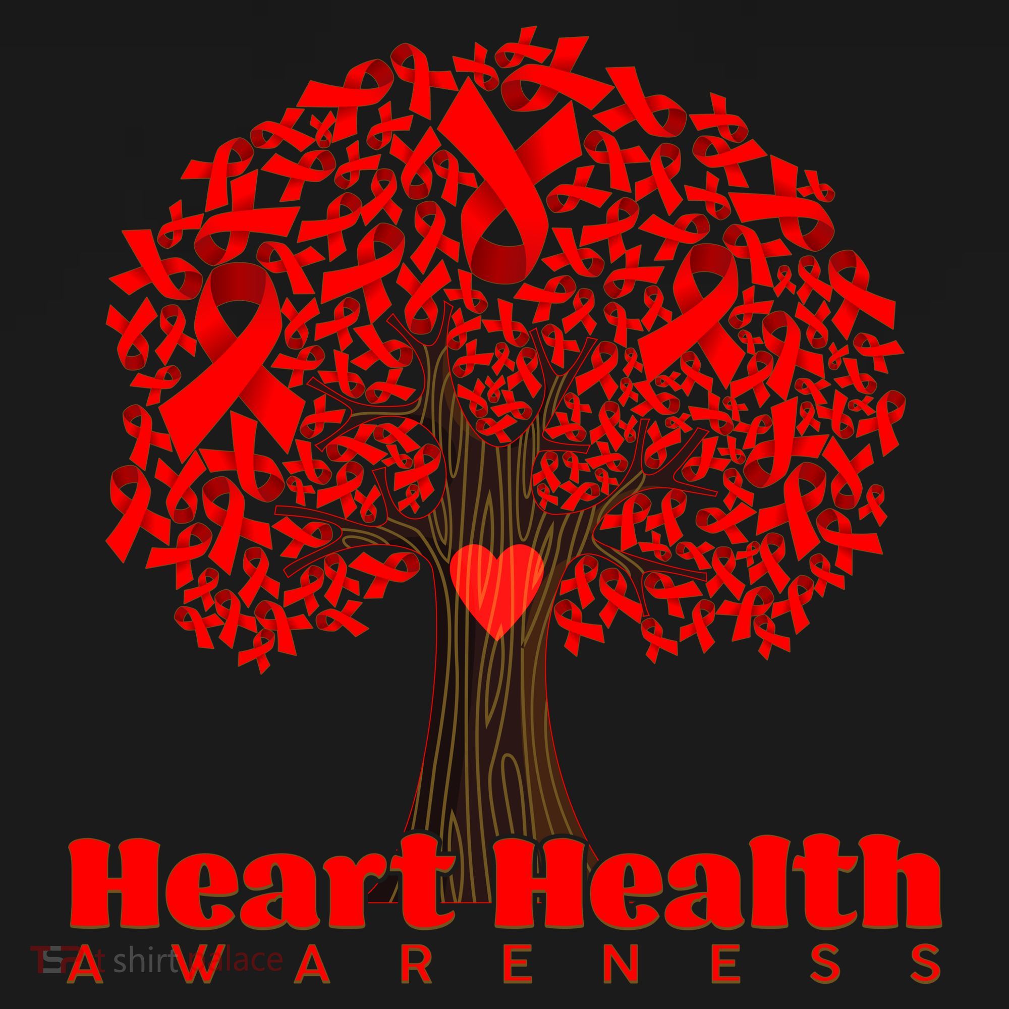 Heart Health Awareness Red Ribbon Heart Tree Ornament