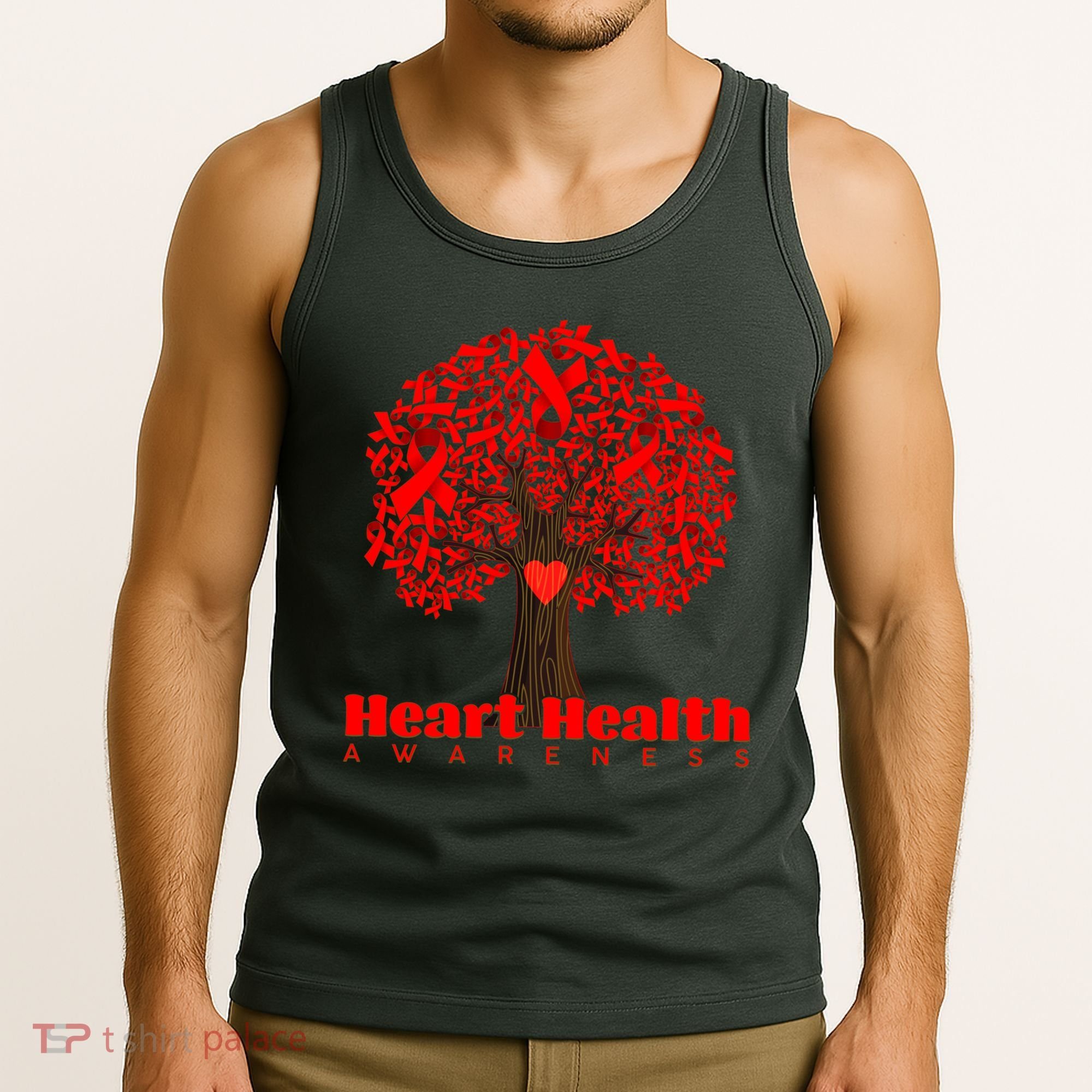 Heart Health Awareness Red Ribbon Heart Tree Tank Top