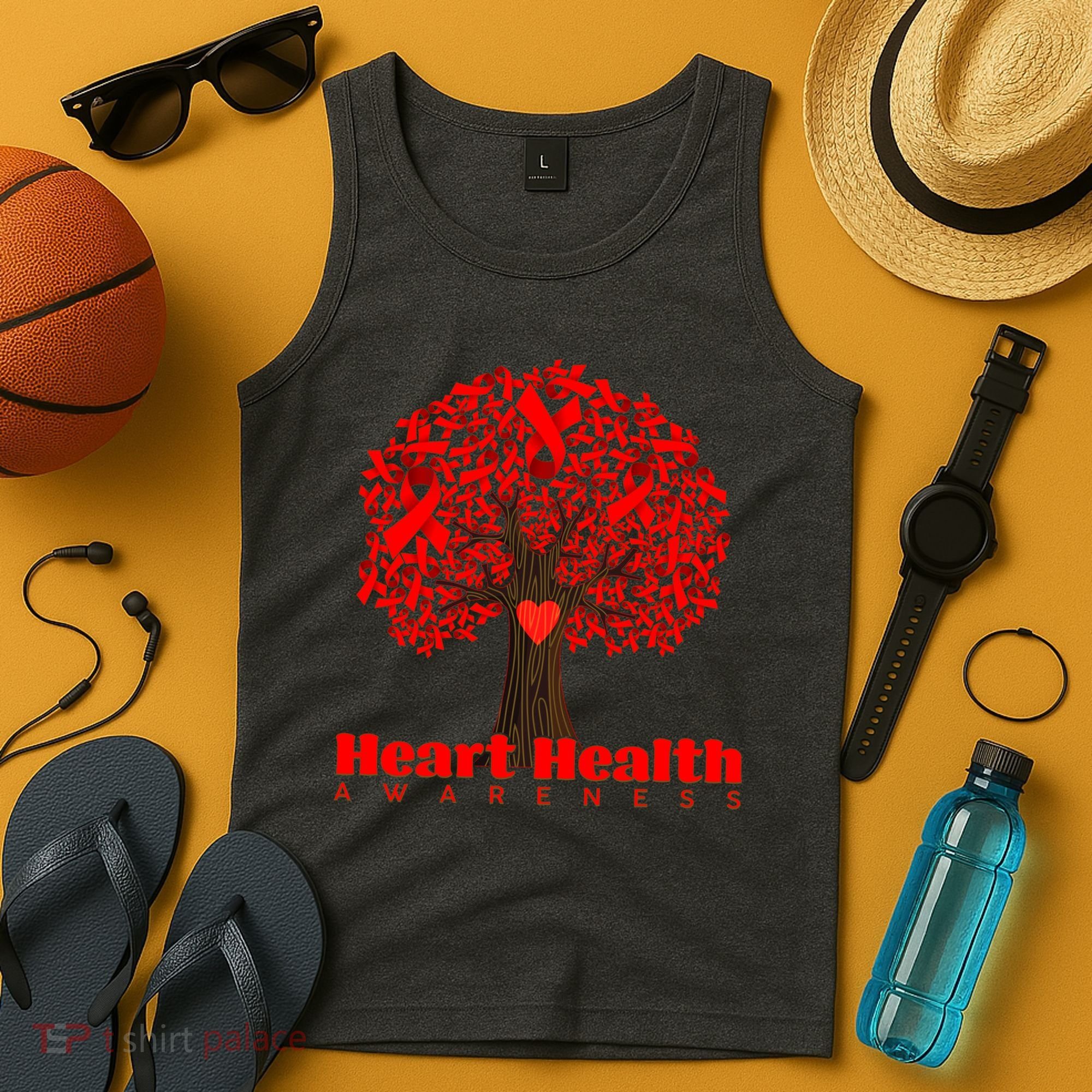Heart Health Awareness Red Ribbon Heart Tree Tank Top