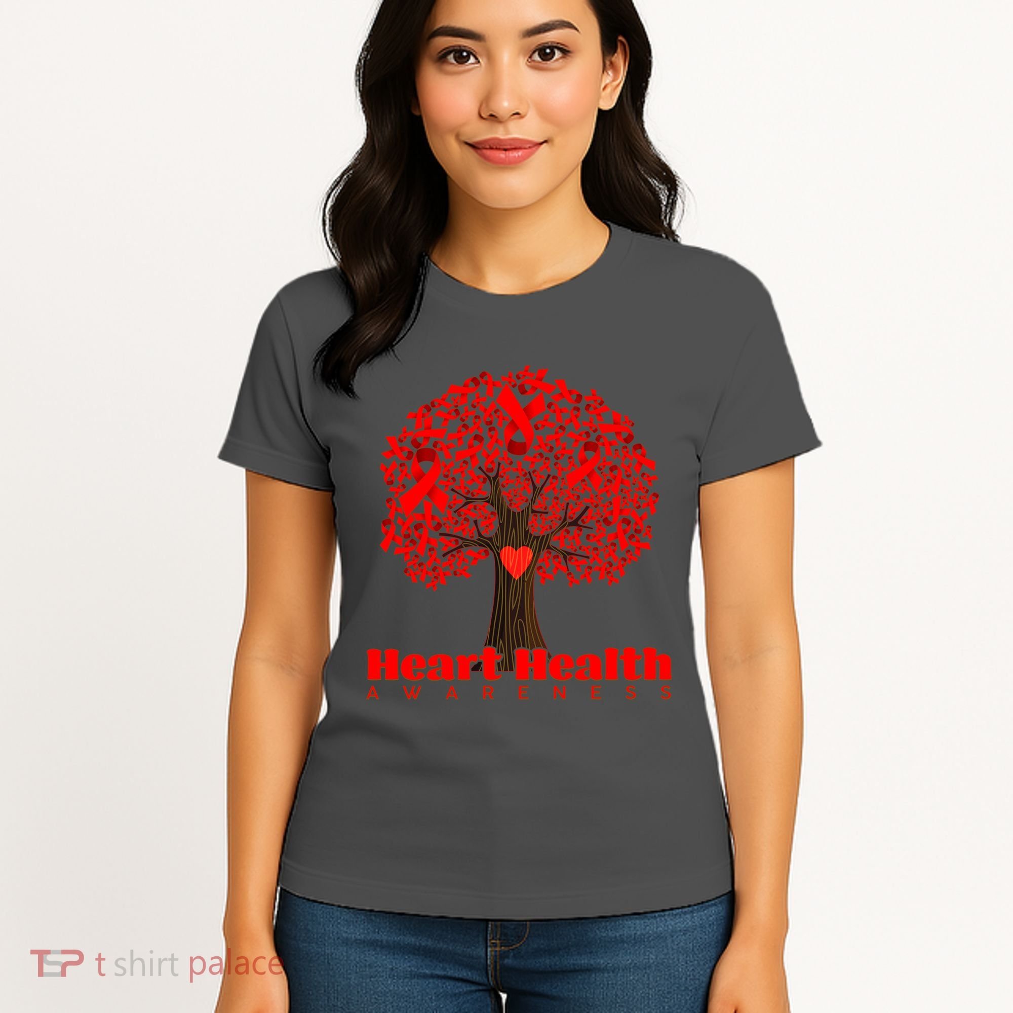 Heart Health Awareness Red Ribbon Heart Tree Women's T-Shirt