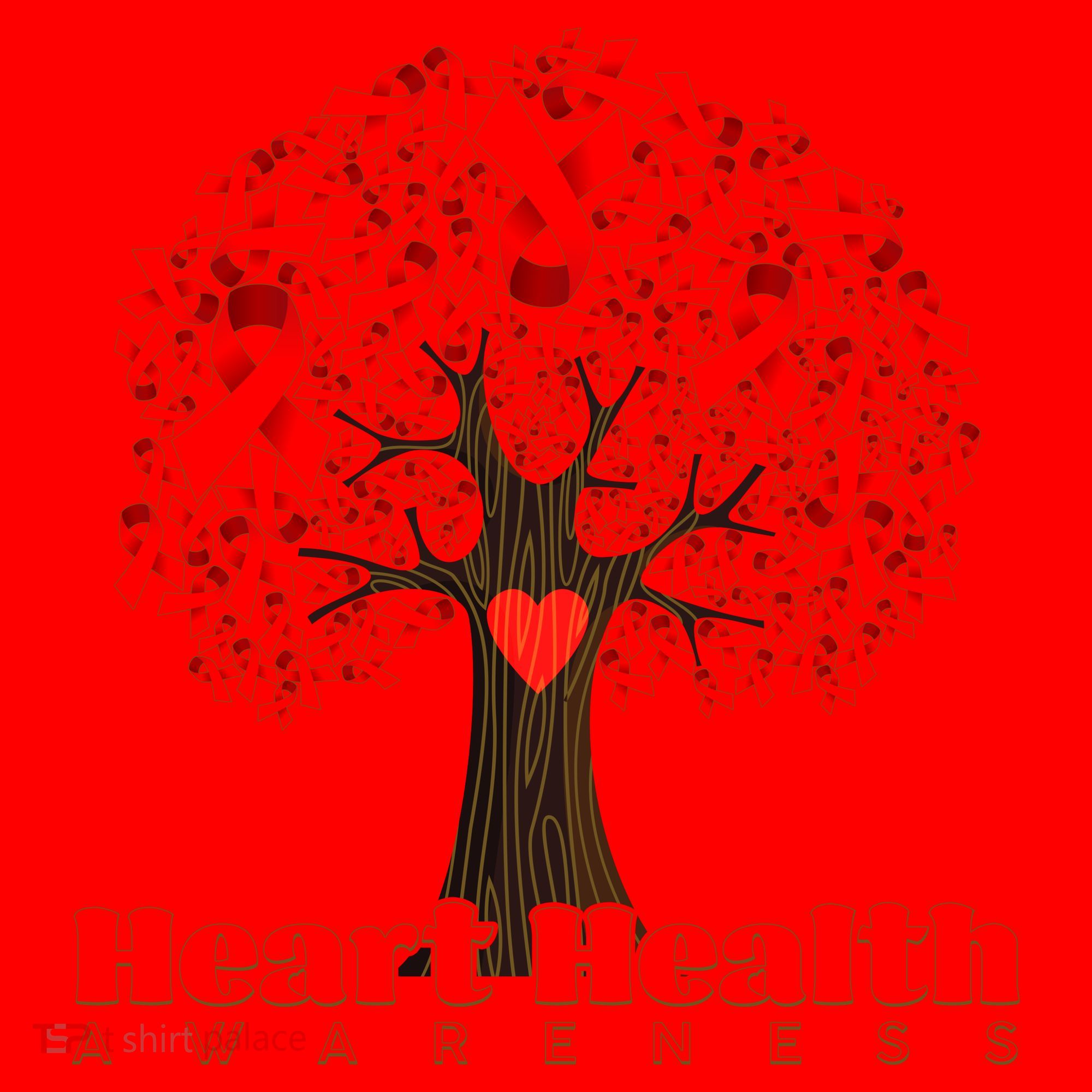 Heart Health Awareness Red Ribbon Heart Tree Santa Hat