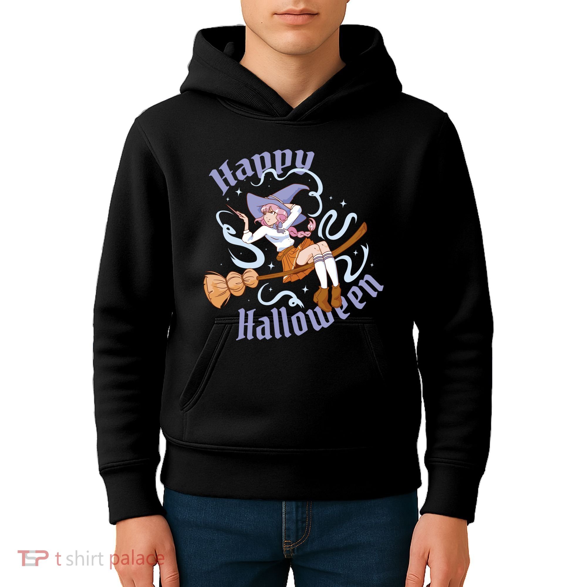 Happy Halloween Anime Witch Girl Kids Hoodie
