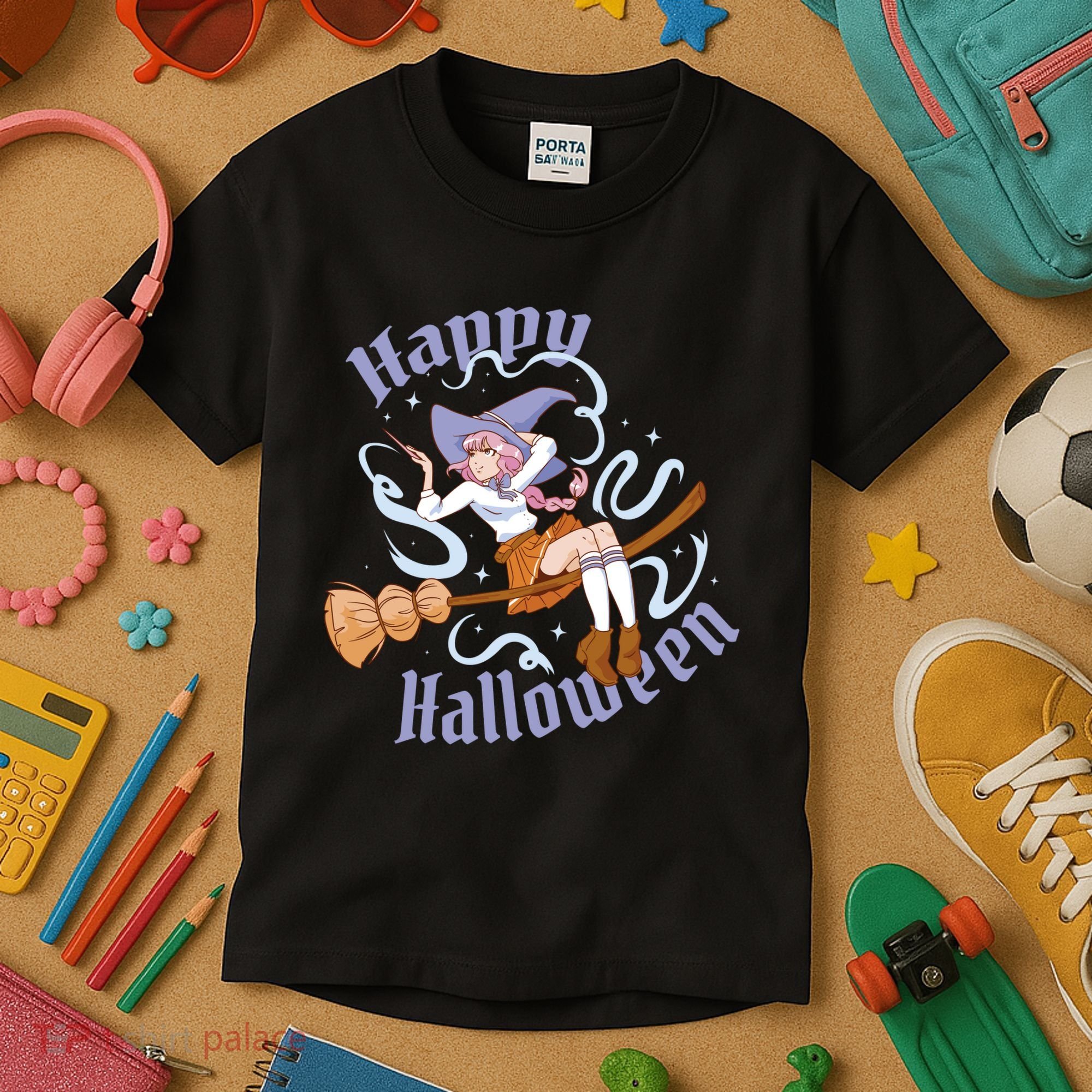Happy Halloween Anime Witch Girl Kids T-Shirt
