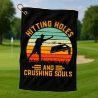 Hitting Holes And Crushing Souls Cornhole Golf Towel thumb 1