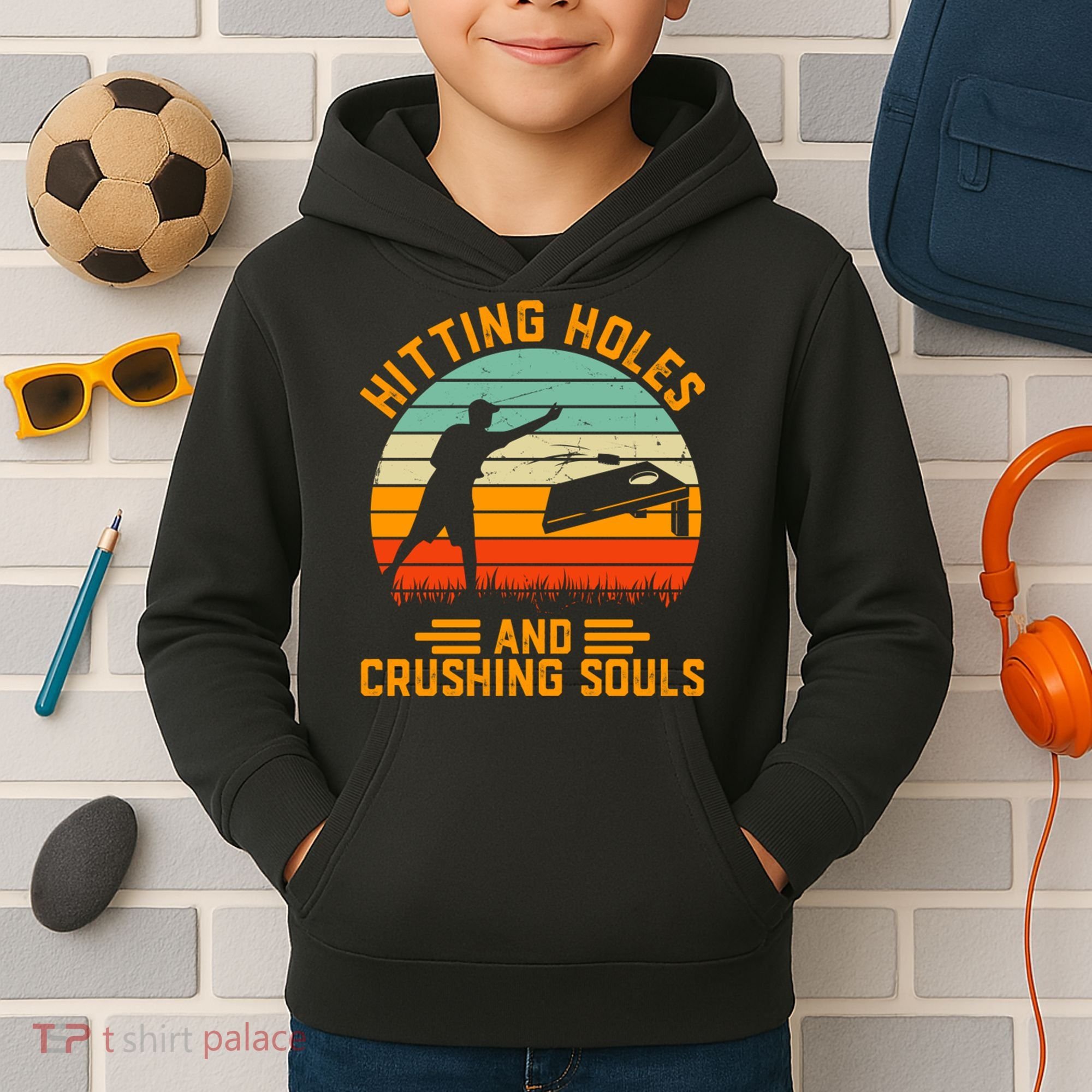 Hitting Holes And Crushing Souls Cornhole Kids Hoodie