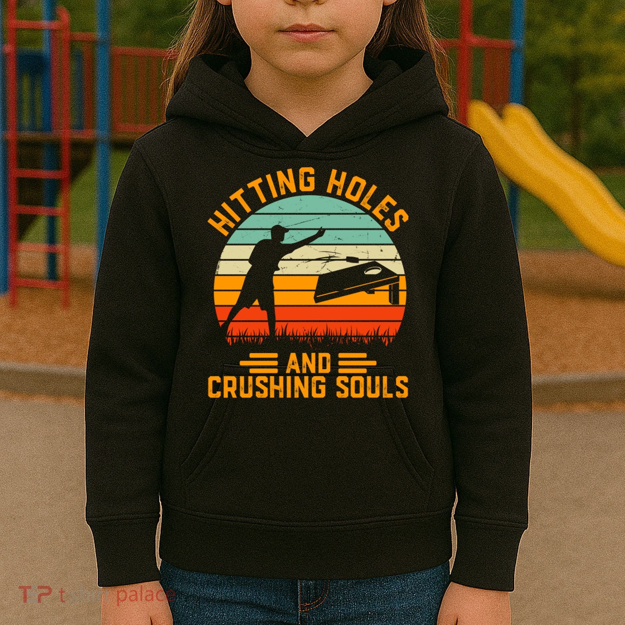 Hitting Holes And Crushing Souls Cornhole Kids Hoodie