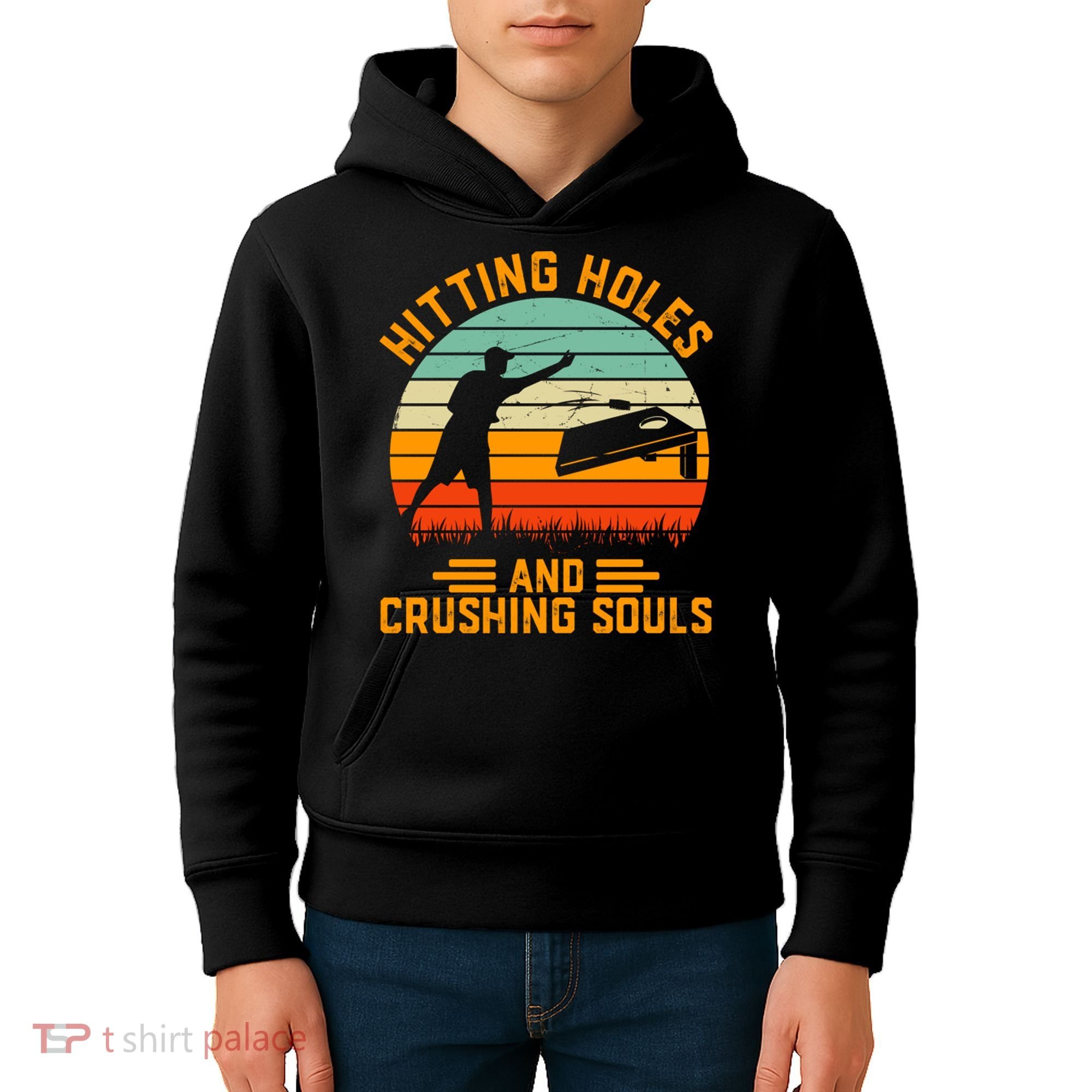 Hitting Holes And Crushing Souls Cornhole Kids Hoodie