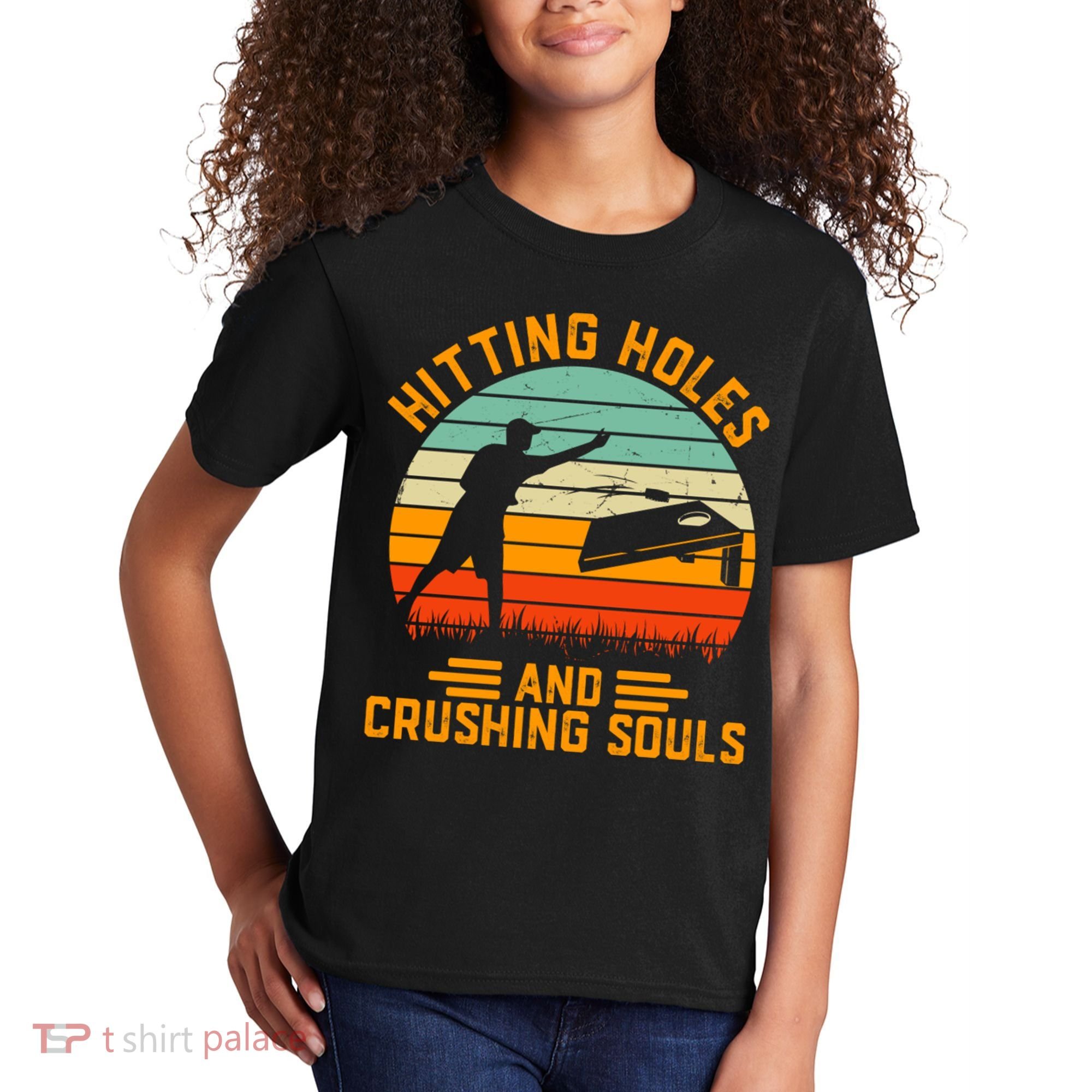 Hitting Holes And Crushing Souls Cornhole Kids T-Shirt