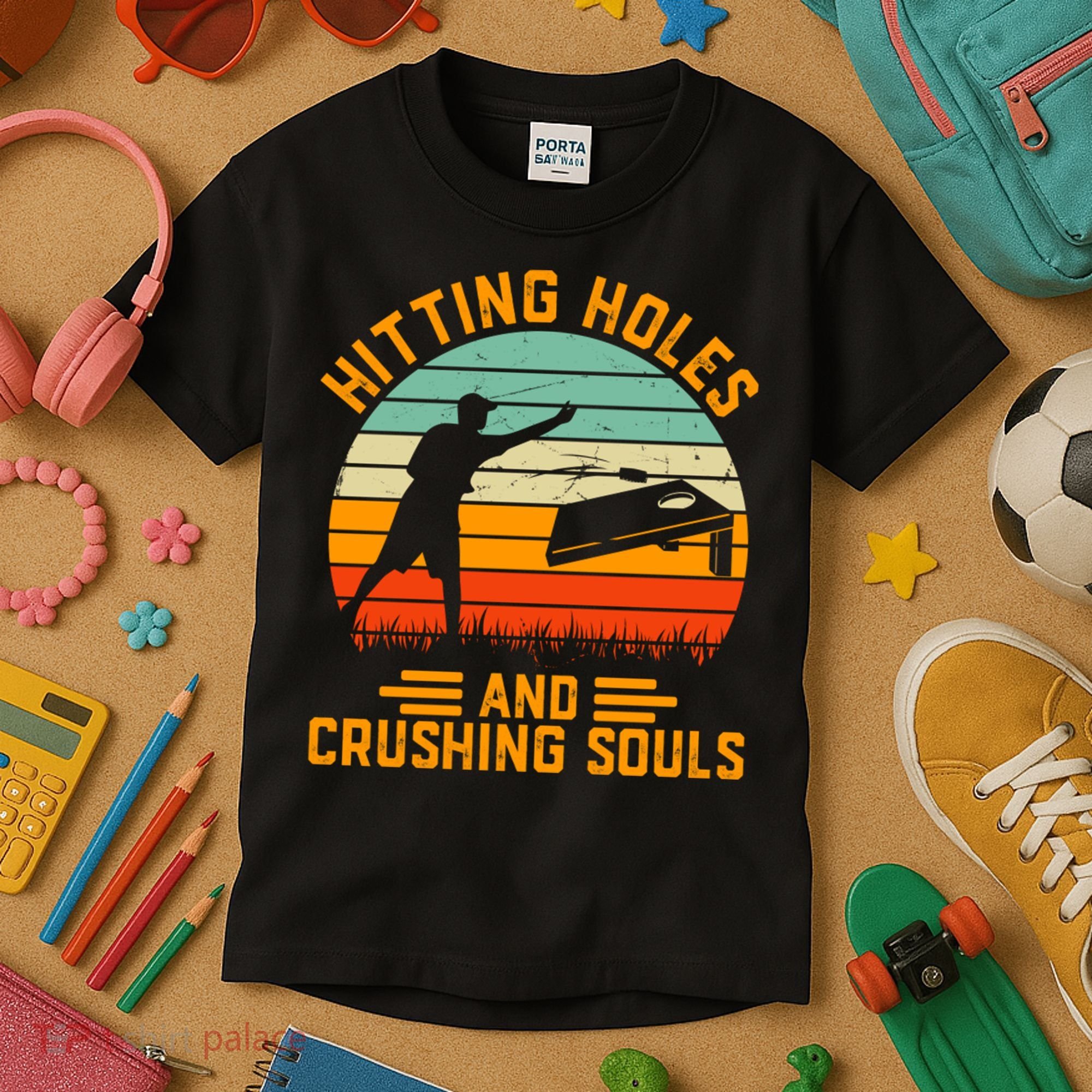 Hitting Holes And Crushing Souls Cornhole Kids T-Shirt