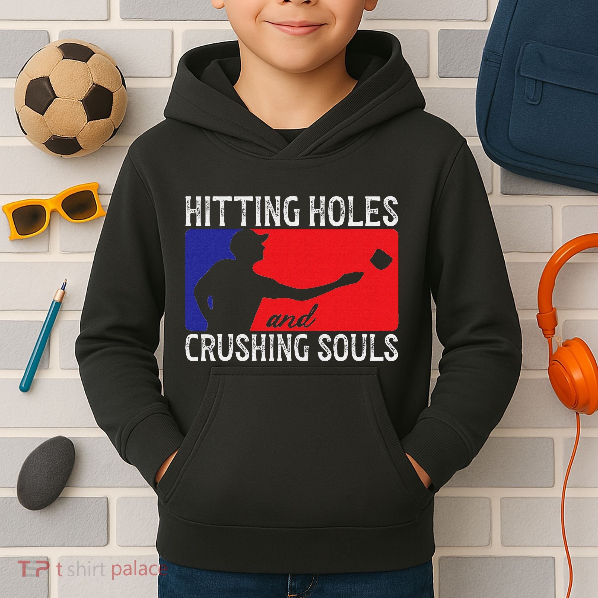 Hitting Holes And Crushing Souls Toss Players Cornhole Kids Hoodie