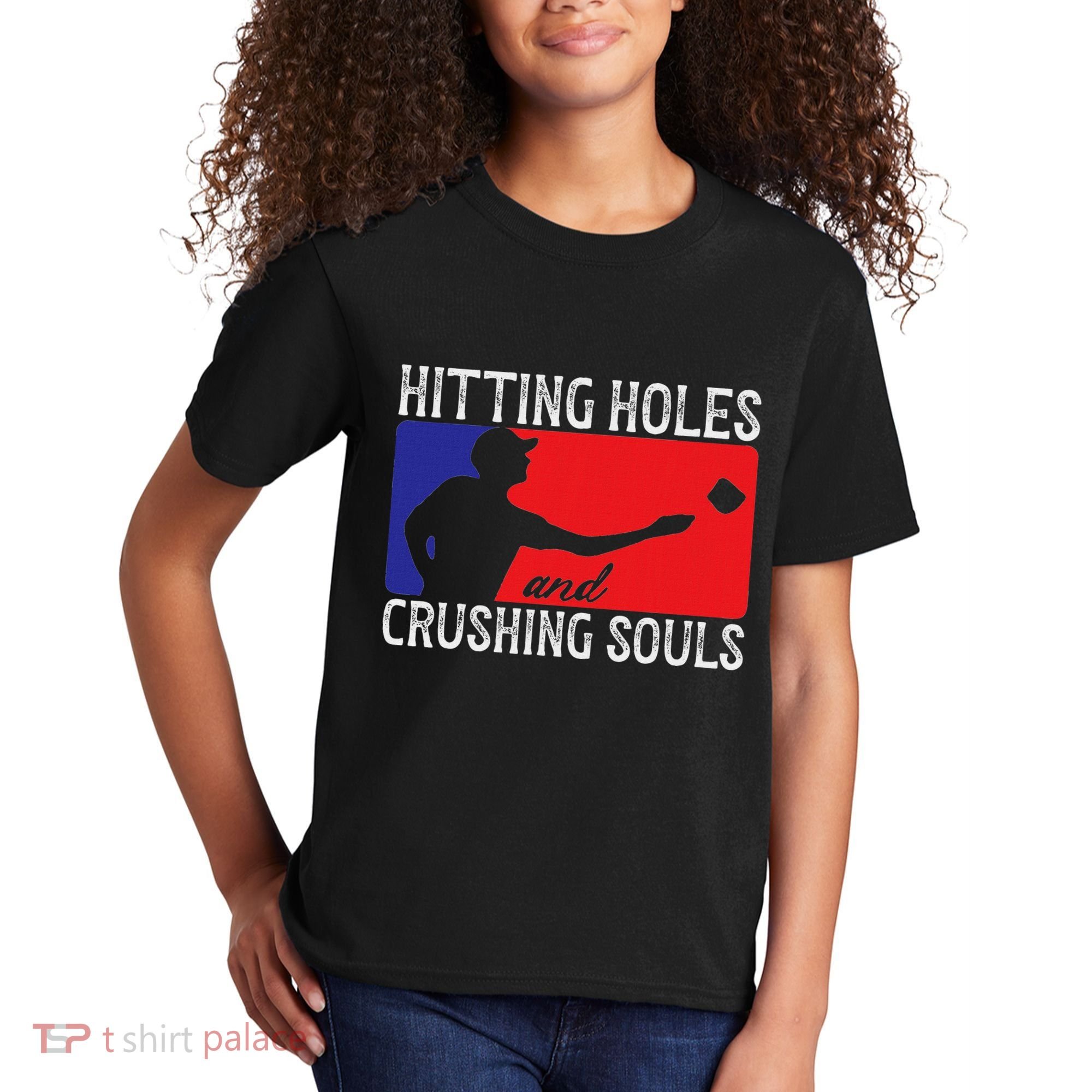 Hitting Holes And Crushing Souls Toss Players Cornhole Kids T-Shirt