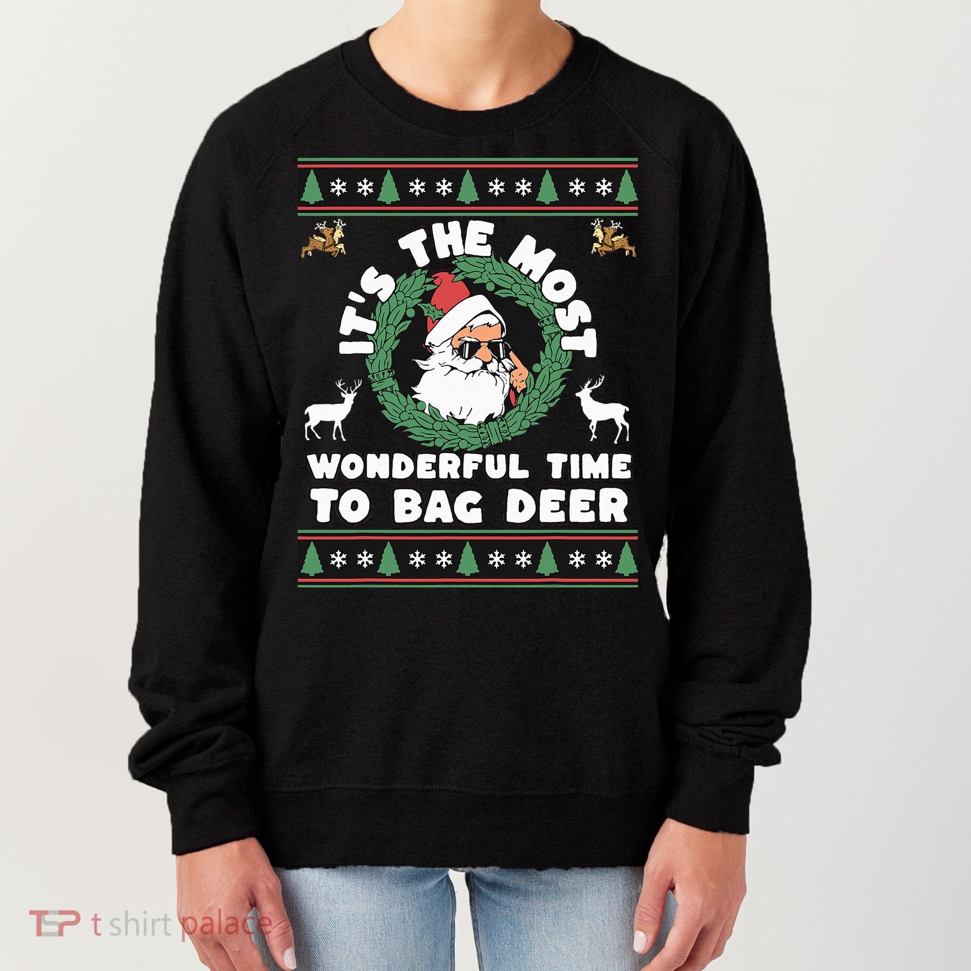 Holiday Hunting Bag with Festive Deer Women's Sweatshirt