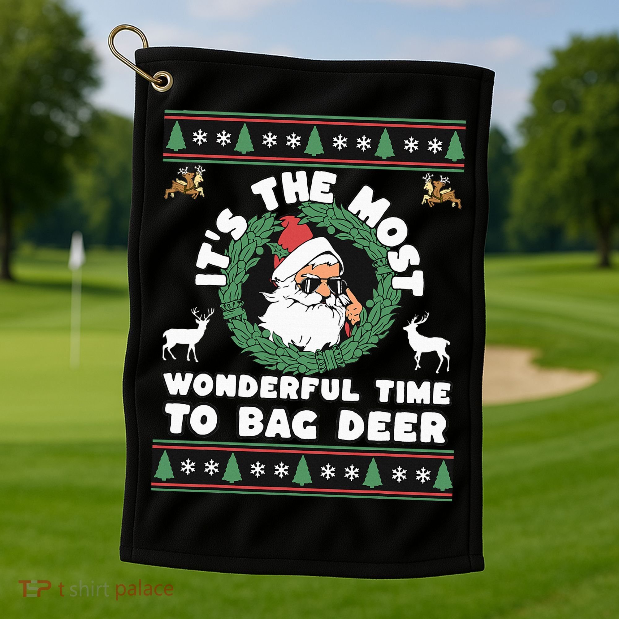 Holiday Hunting Bag with Festive Deer Golf Towel