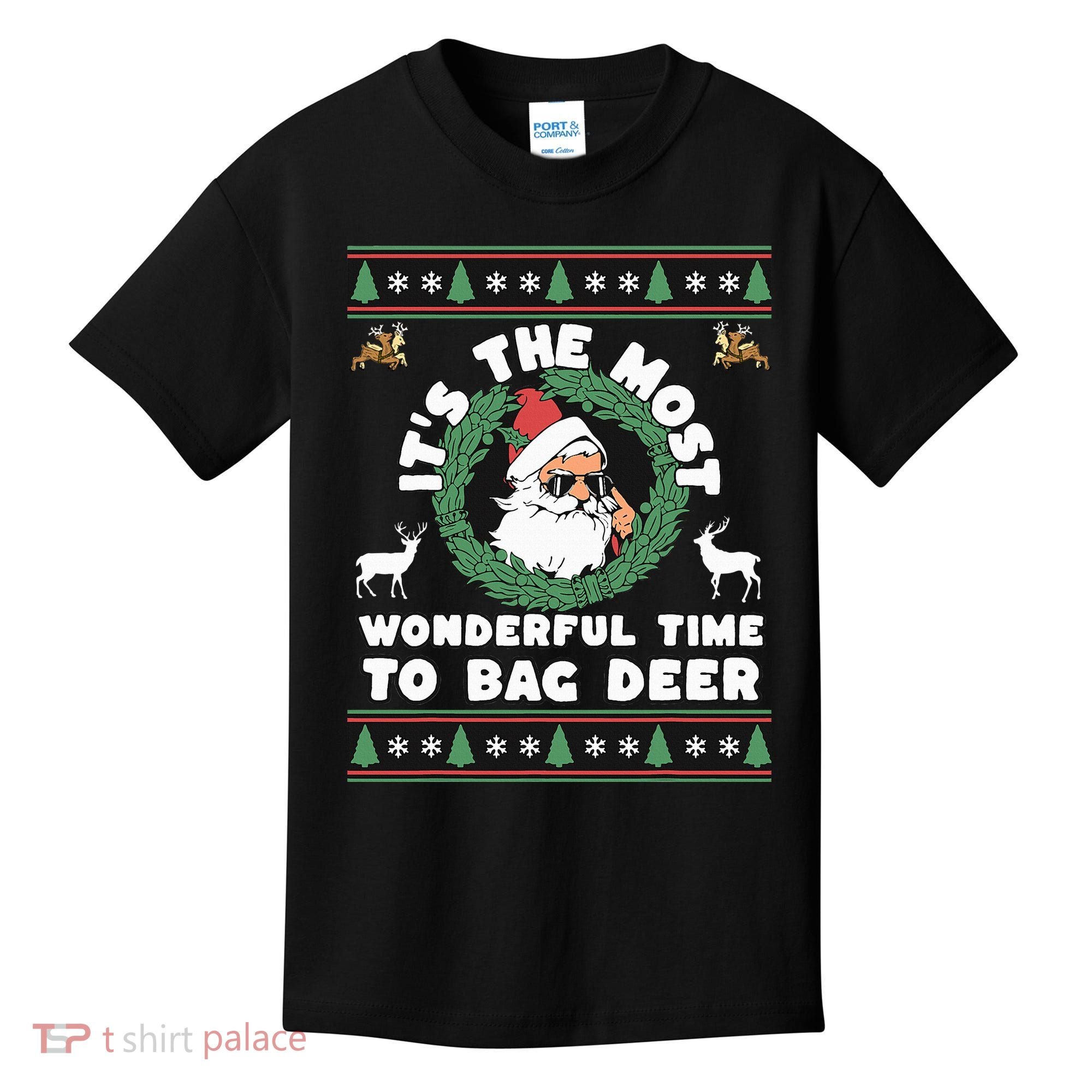 Holiday Hunting Bag with Festive Deer Kids T-Shirt