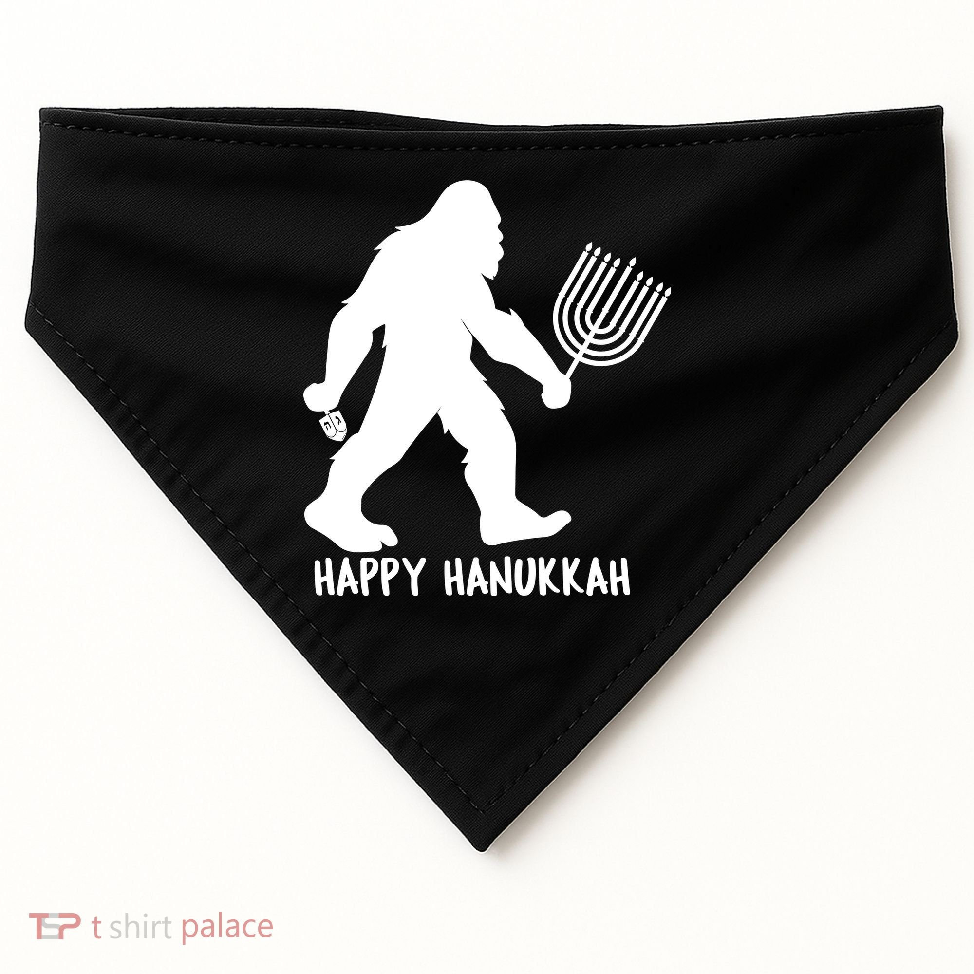Happy Hanukkah Bigfoot Funny Gift USA-Made Doggie Bandana