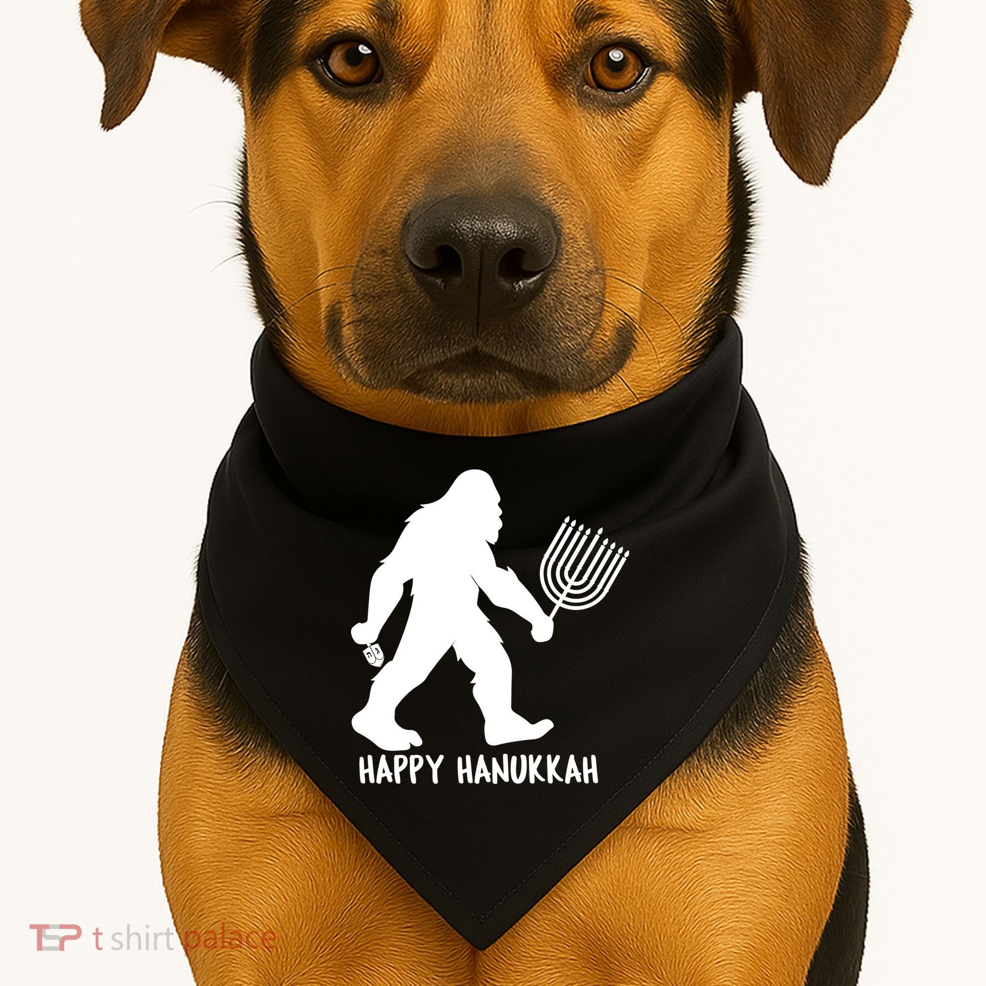 Happy Hanukkah Bigfoot Funny Gift USA-Made Doggie Bandana