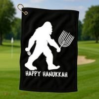 Happy Hanukkah Bigfoot Funny Gift Golf Towel thumb 1