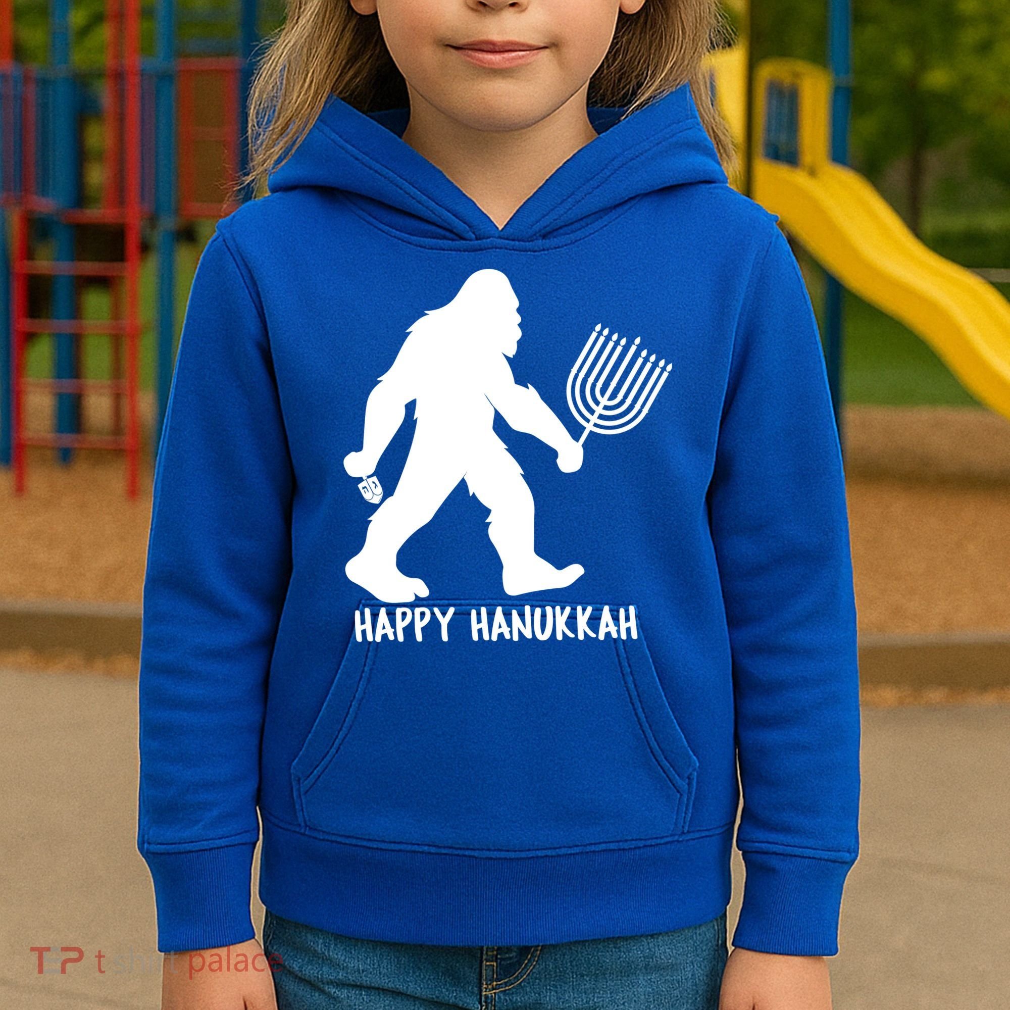 Happy Hanukkah Bigfoot Funny Gift Kids Hoodie