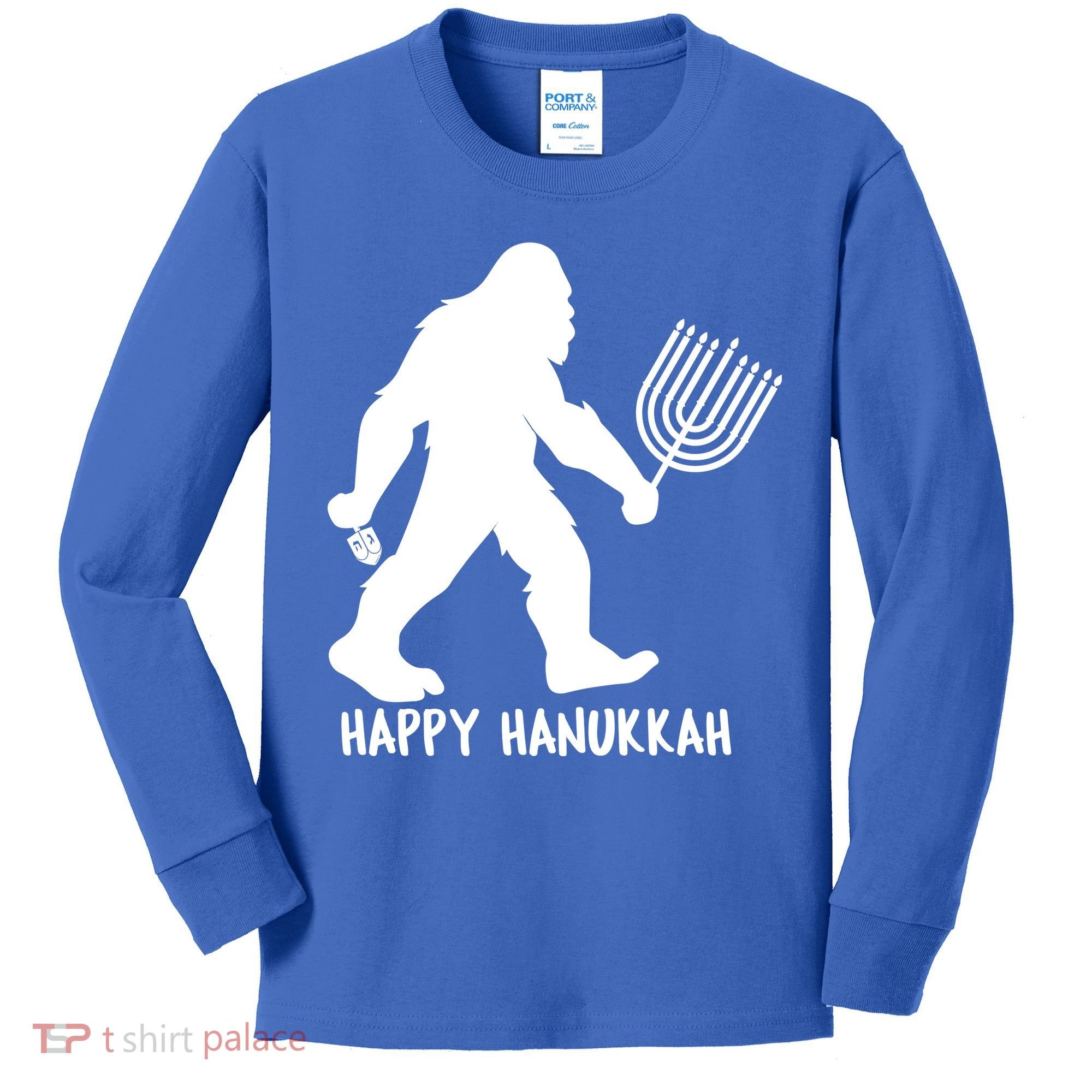 Happy Hanukkah Bigfoot Funny Gift Kids Long Sleeve Shirt