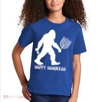 Happy Hanukkah Bigfoot Funny Gift Kids T-Shirt thumb 2