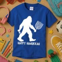 Happy Hanukkah Bigfoot Funny Gift Kids T-Shirt thumb 3