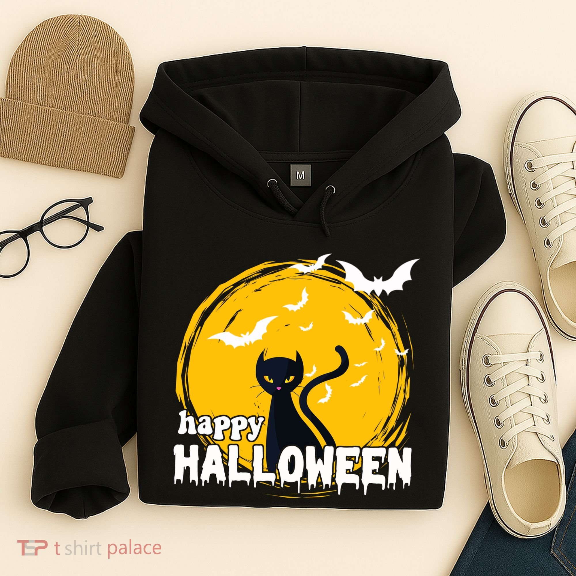 Happy Halloween Black Cat Spooky Hoodie