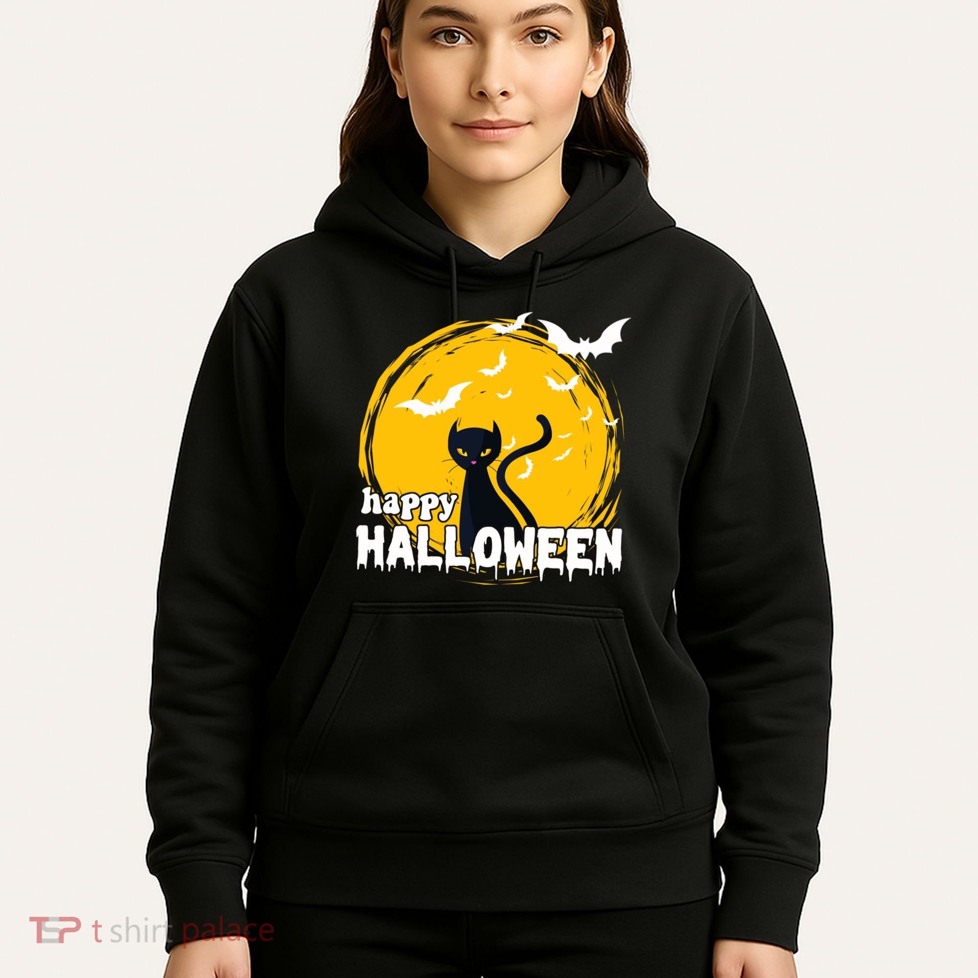 Happy Halloween Black Cat Spooky Hoodie