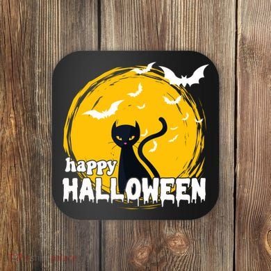 Happy Halloween Black Cat Spooky Coaster