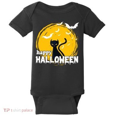 Happy Halloween Black Cat Spooky Baby Bodysuit
