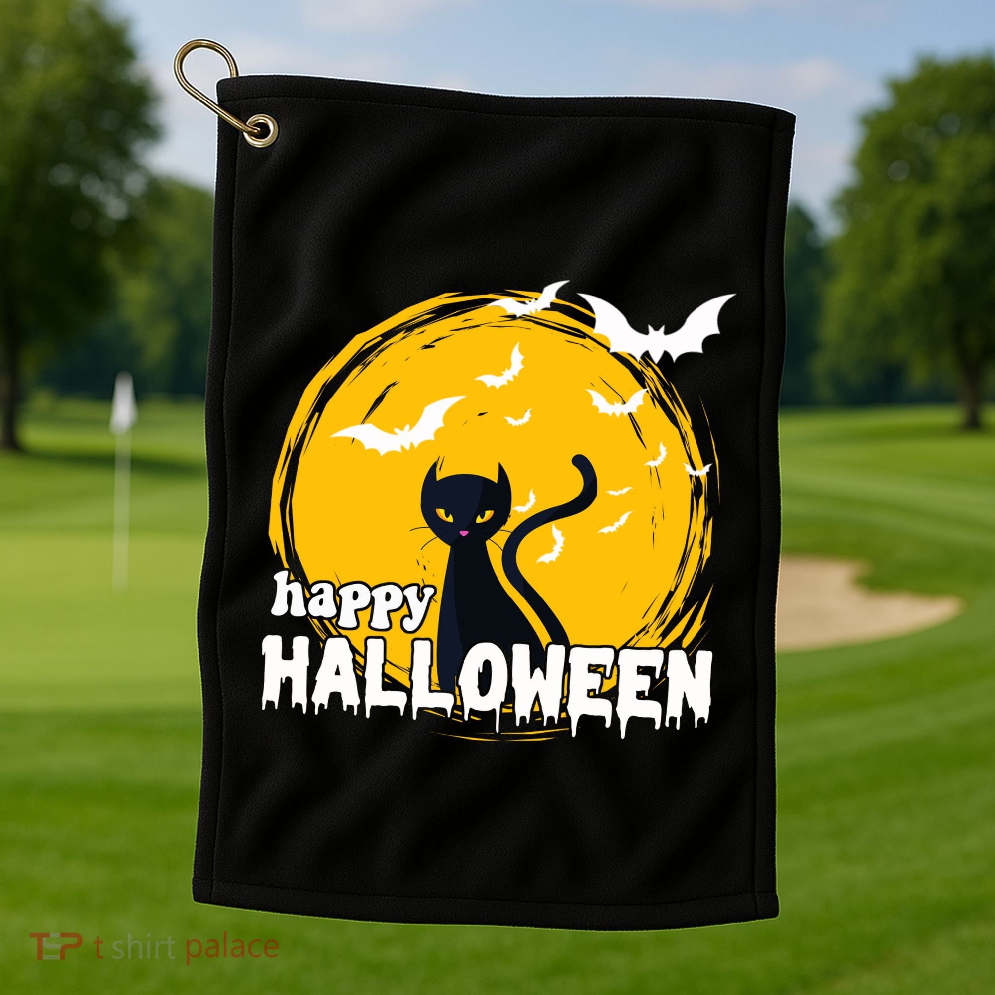 Happy Halloween Black Cat Spooky Golf Towel