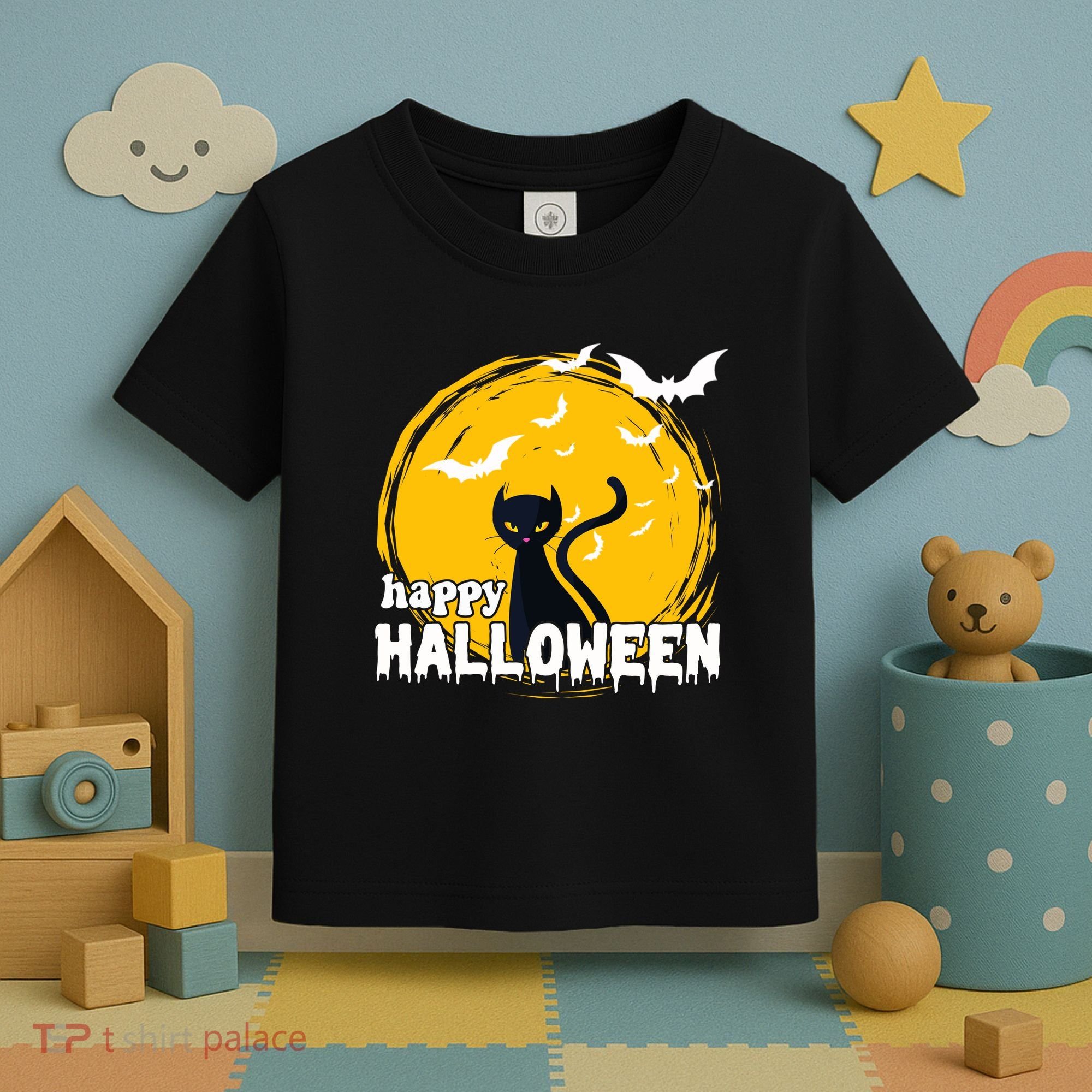 Happy Halloween Black Cat Spooky Toddler T-Shirt