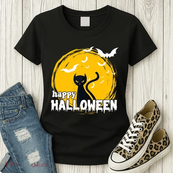 Happy Halloween Black Cat Spooky Women's T-Shirt
