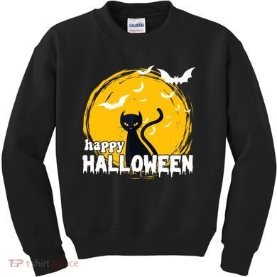 Happy Halloween Black Cat Spooky Kids Sweatshirt