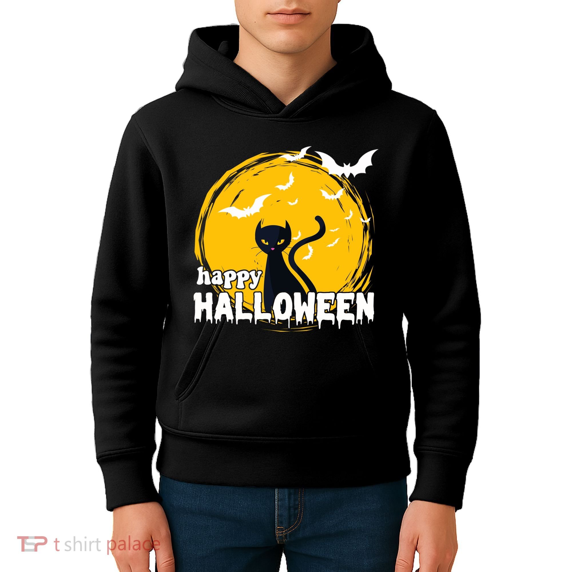 Happy Halloween Black Cat Spooky Kids Hoodie
