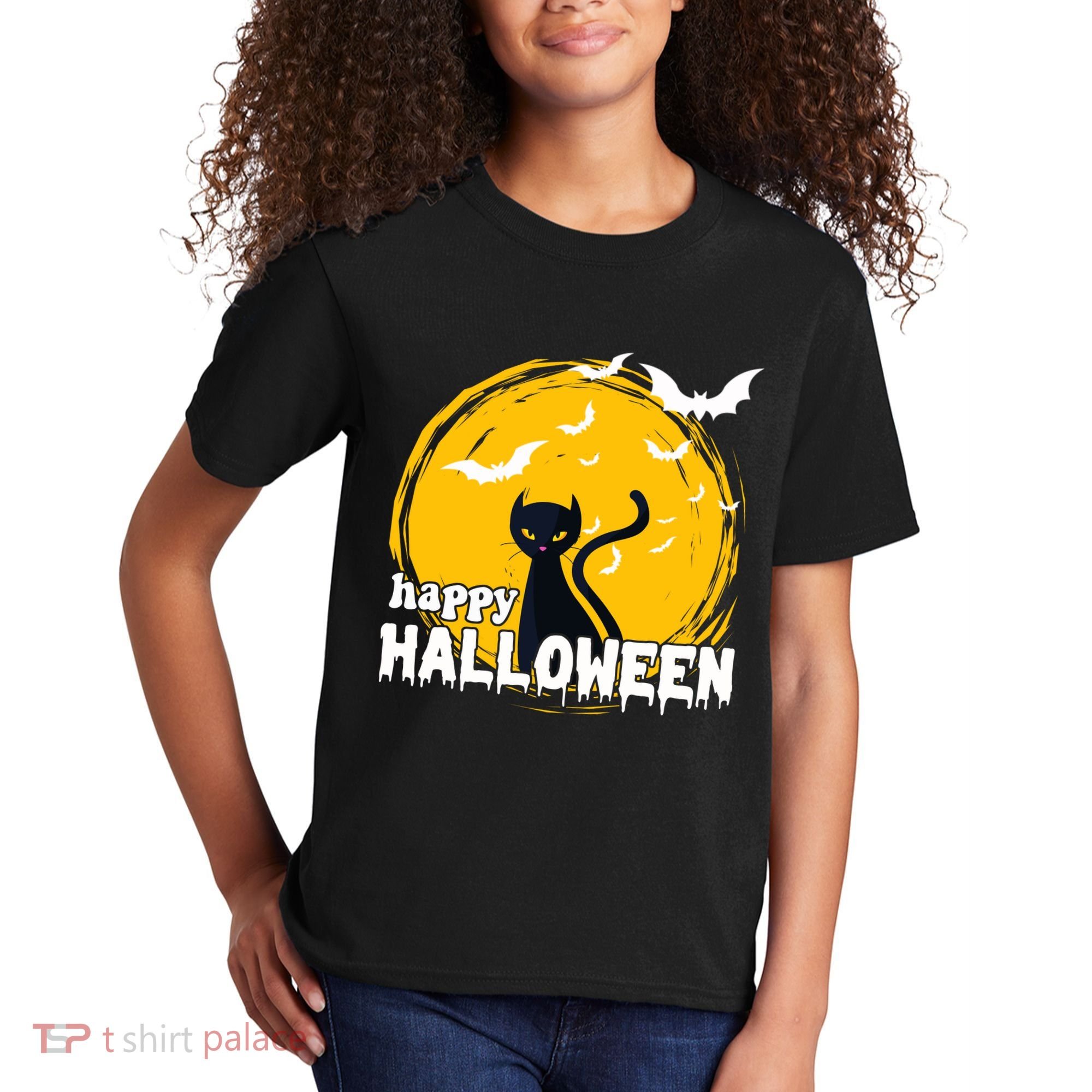 Happy Halloween Black Cat Spooky Kids T-Shirt